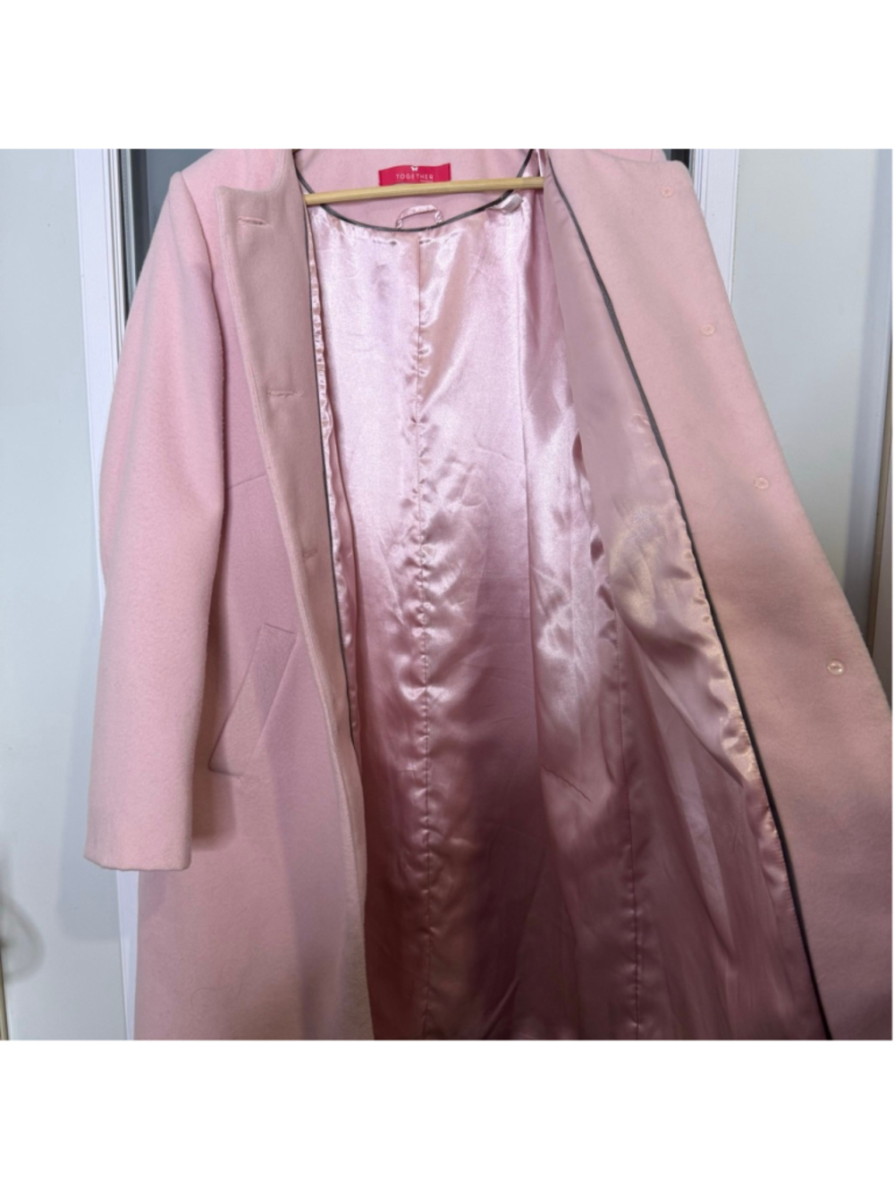 Together Light Pink Collarless Pea Coat Button Front Pockets Size 14 Pre-Owned - Picture 7 of 9